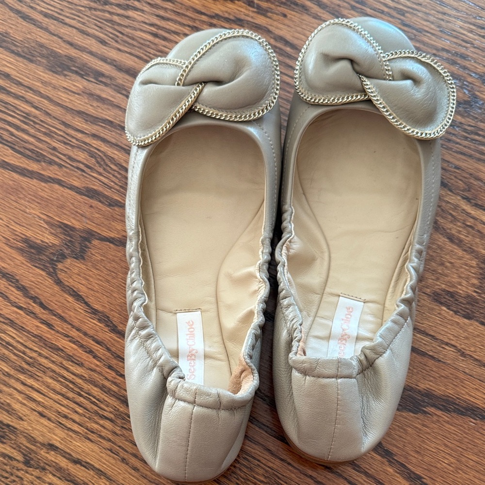 See By Chloe Taupe Flats with Chain Bow - Picture 6 of 6